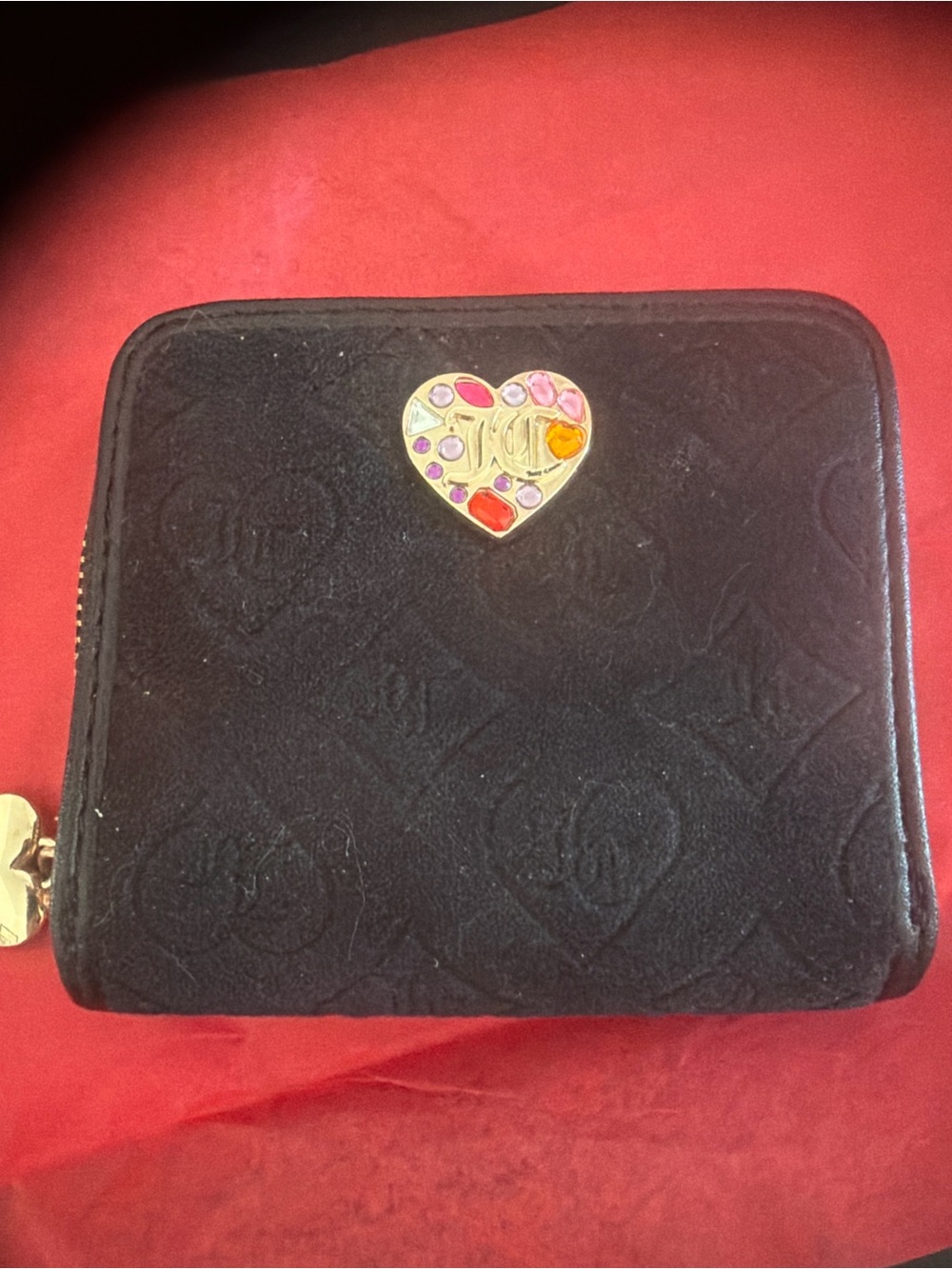 Juicy Couture Black Compact Wallet with Multicolor Heart Charm